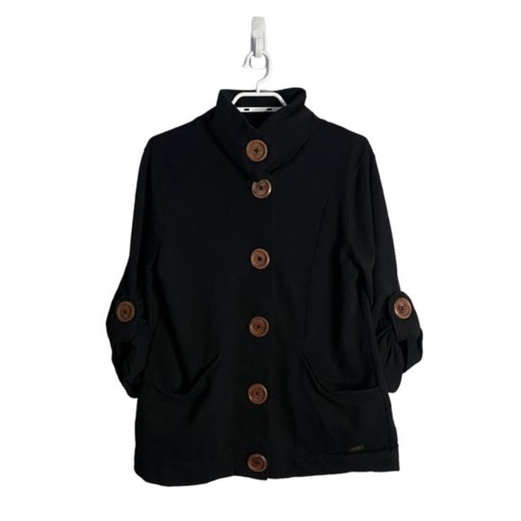 Orb Women's Black Knit Sweater Jacket with Coconut Buttons - Picture 1 of 9